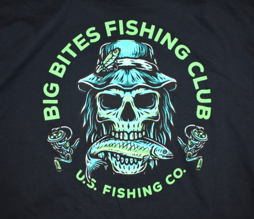 U.S. Fishing Co. Mens Big Bites Fishing Club Funny Black Shirt New S-3XL gallery