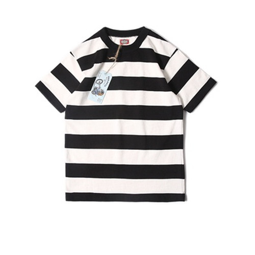 BOB DONG Men’s Prisoner Retro Striped T-Shirt Crew Neck 330G Cotton Casual Shirt