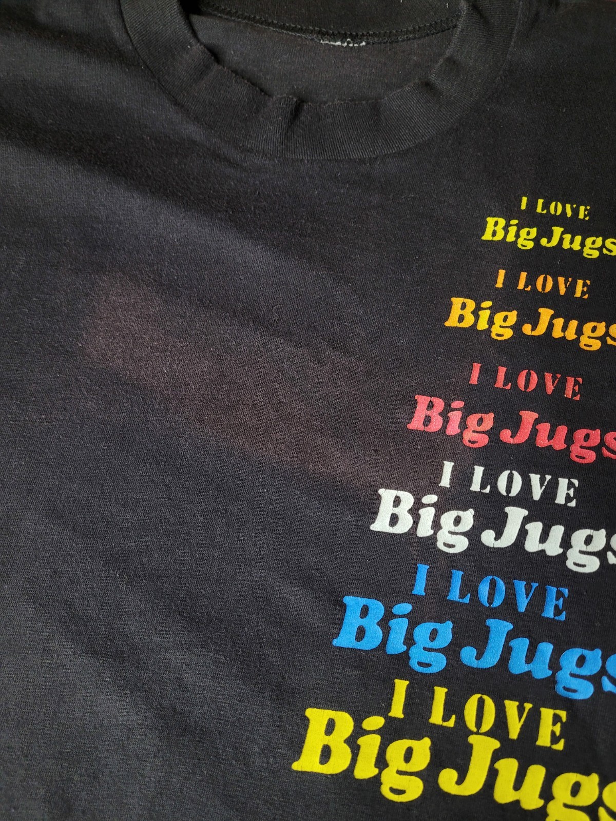 Vintage I Love Big Jugs T Shirt Size Small Adult Humor Funny Black (Fading) gallery