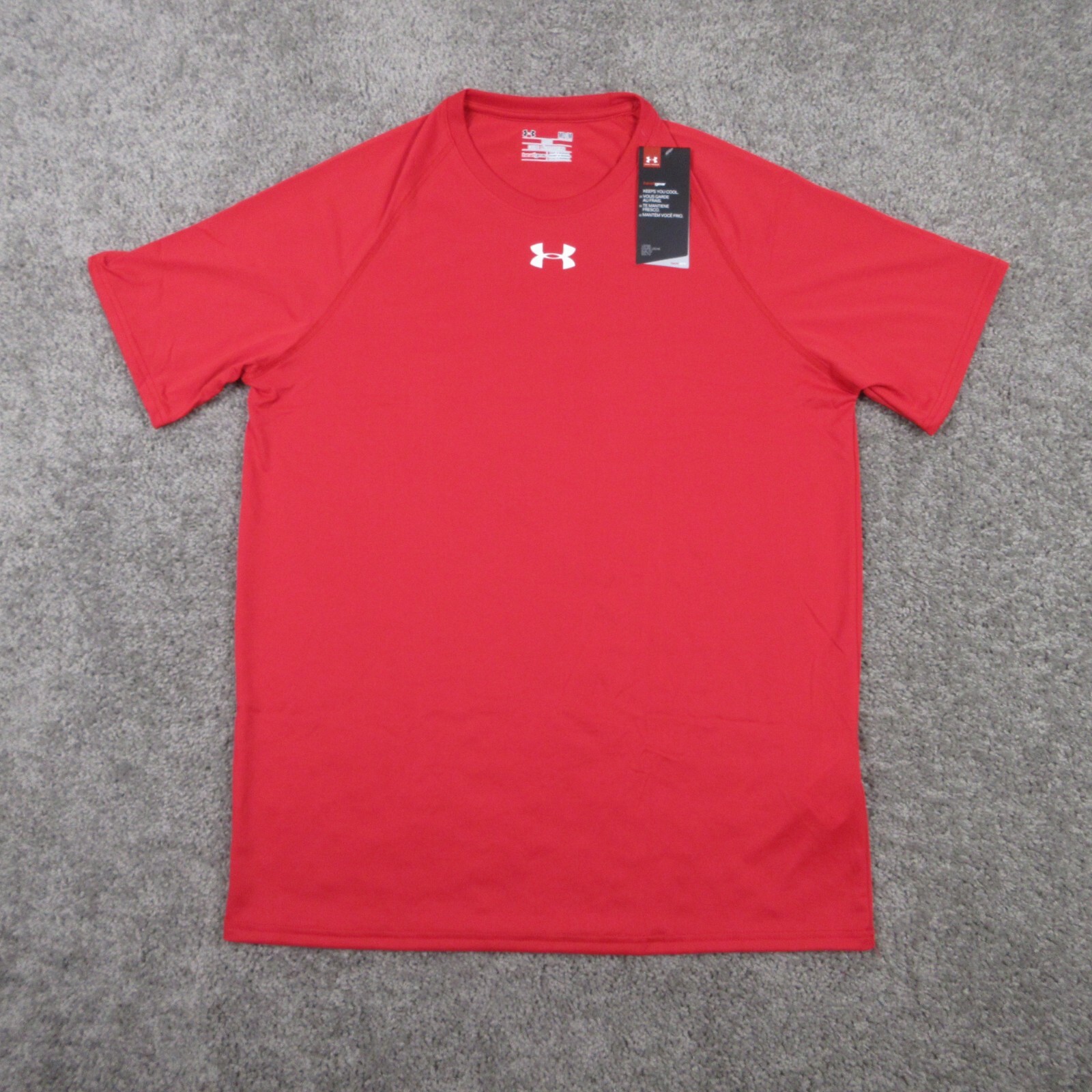 Under Armour Shirt Mens Medium Red Heat Gear Activewear Performance Gym Stretch