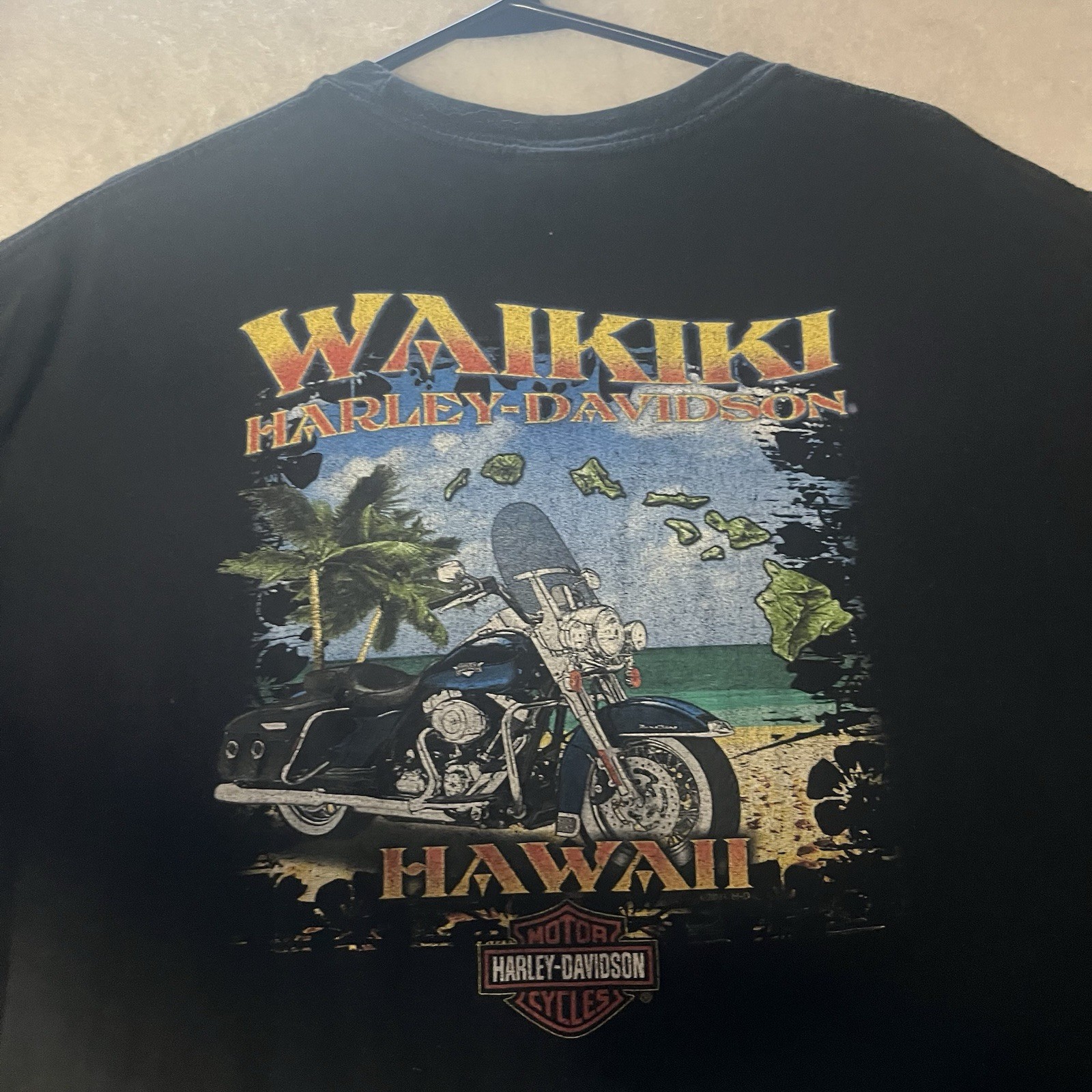 Harley Davidson Waikiki Hawaii Motorcycle Shirt Black Men’s Size 2XL gallery