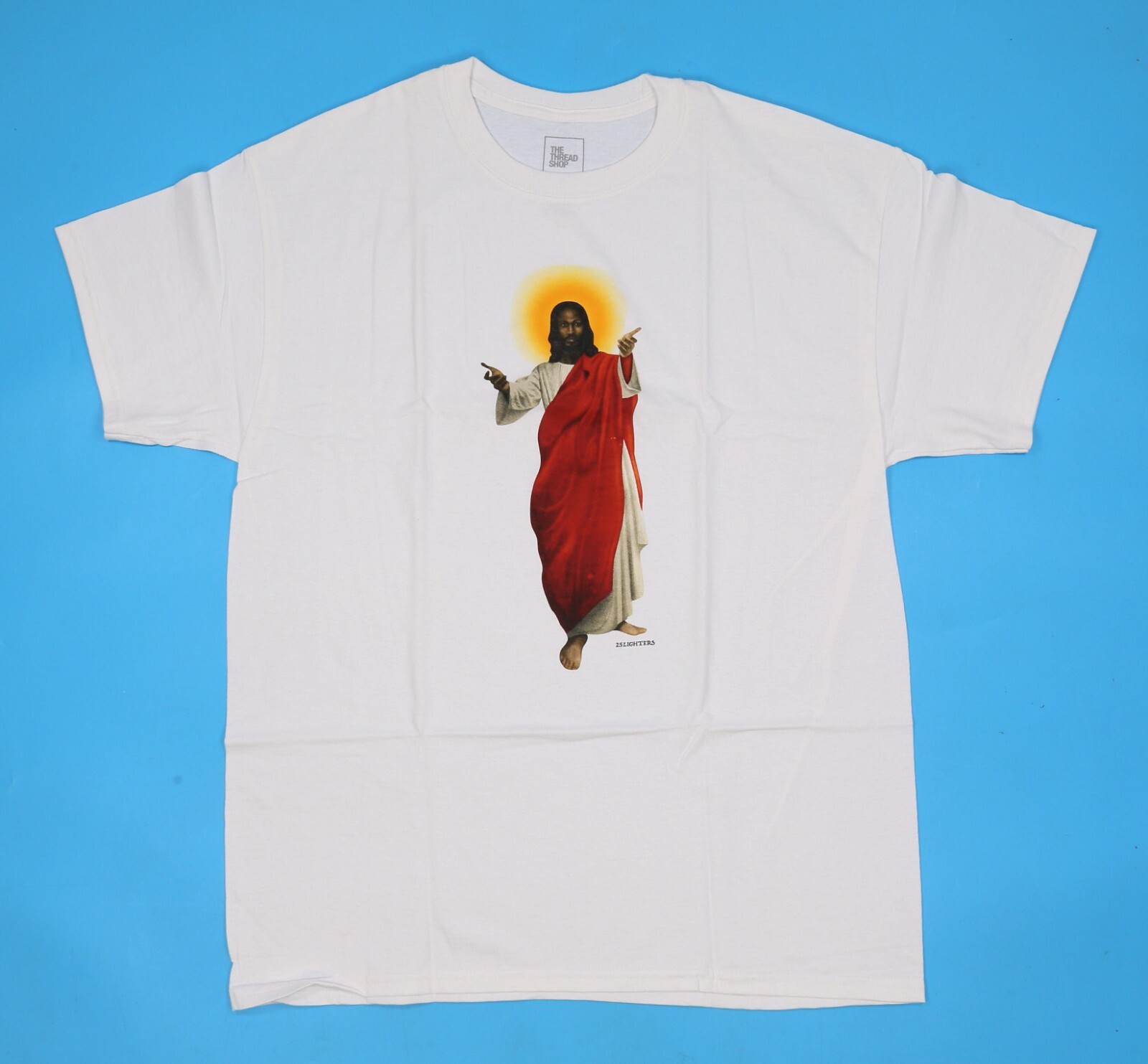 THE THREAD SHOP White T-Shirt (25 LIGHTERS) Size: L