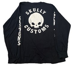 Skully Customs Motorcycle Biker Shop Long Sleeve Skull T-Shirt L Grunge Skater