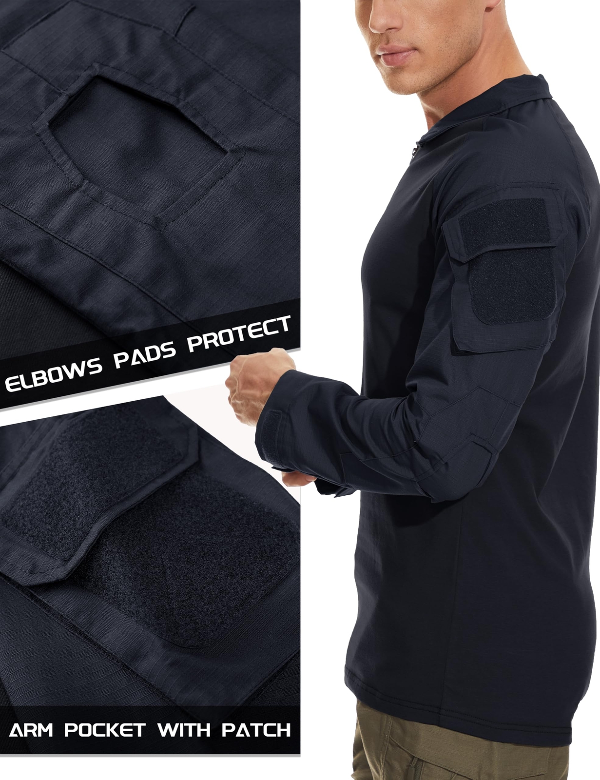 Mens Training Shirts Outdoor Hiking Long Sleeve Pocket 1/4 Zip Ripstop Work Tops gallery