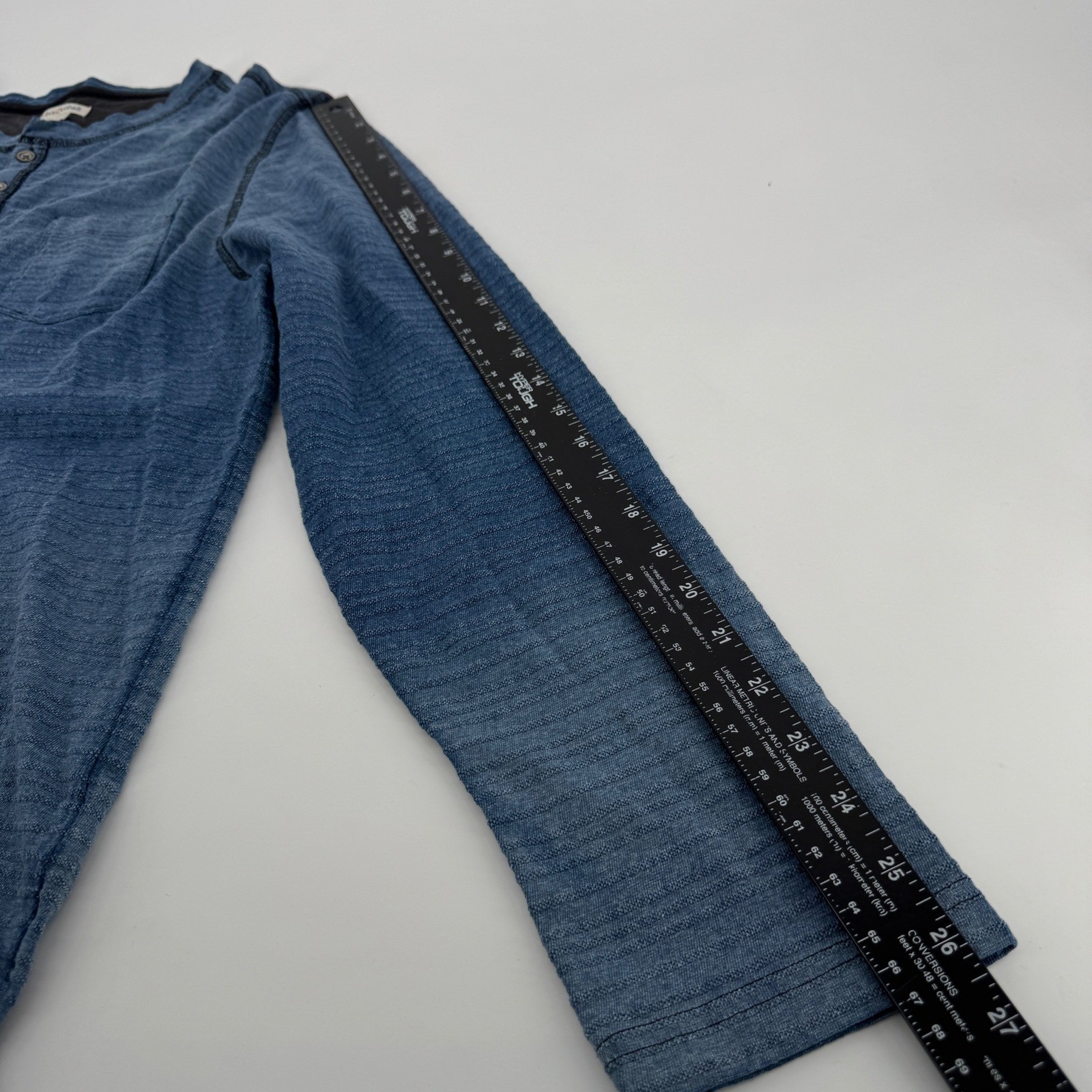Carbon2Cobalt Mens Blue Ombre Textured Long Sleeve Henley Shirt Large Cotton gallery