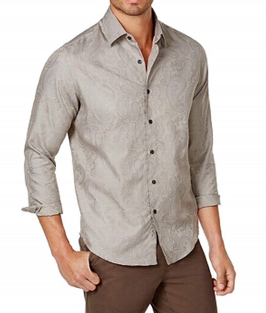 Tasso Elba Mens Marcus Paisley Button Down Shirt-NWOT (Taupe Combo, Medium)
