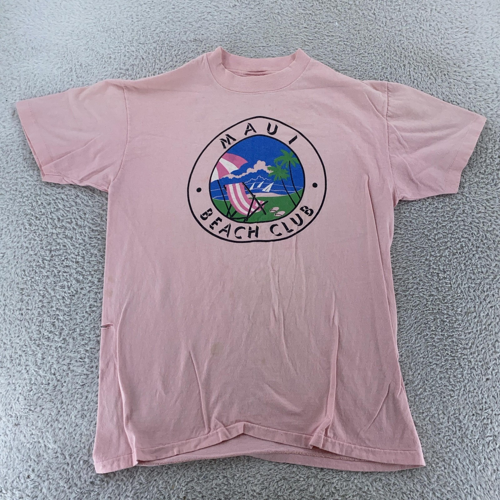 Vintage Maui Beach Club Shirt Mens Medium Pink Hawaii Surf Sail Tee Made USA 90s gallery