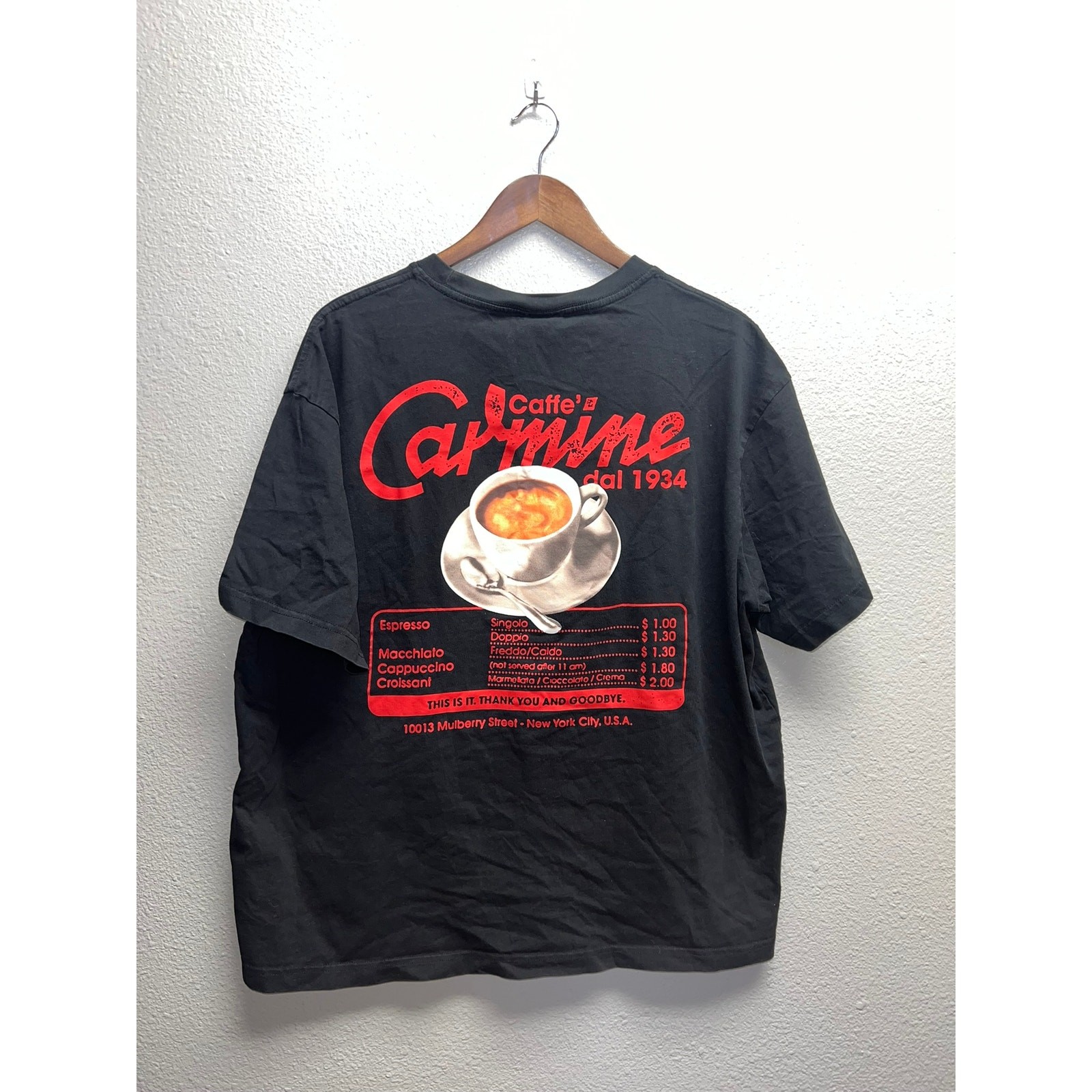 H&M Coffee Shirt Caffe Carmine New York City NYC Menu Graphic Tee Size XL