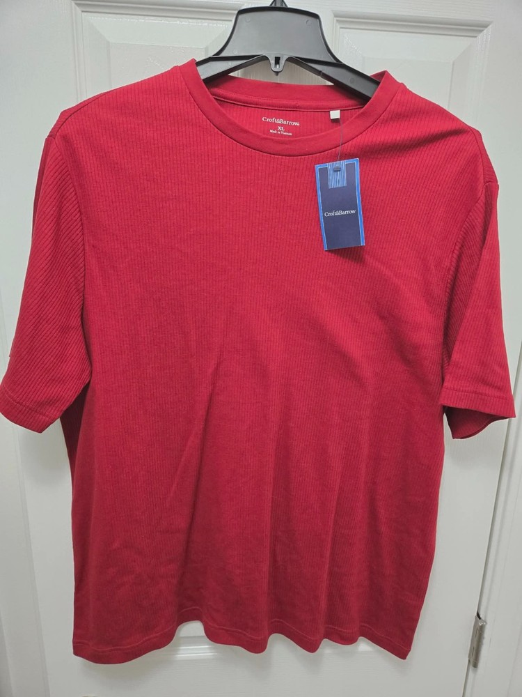 NWT! Mens Croft & Barrow RED Ribbed Knit Short Sleeve Crew Neck Tshirt Size XL
