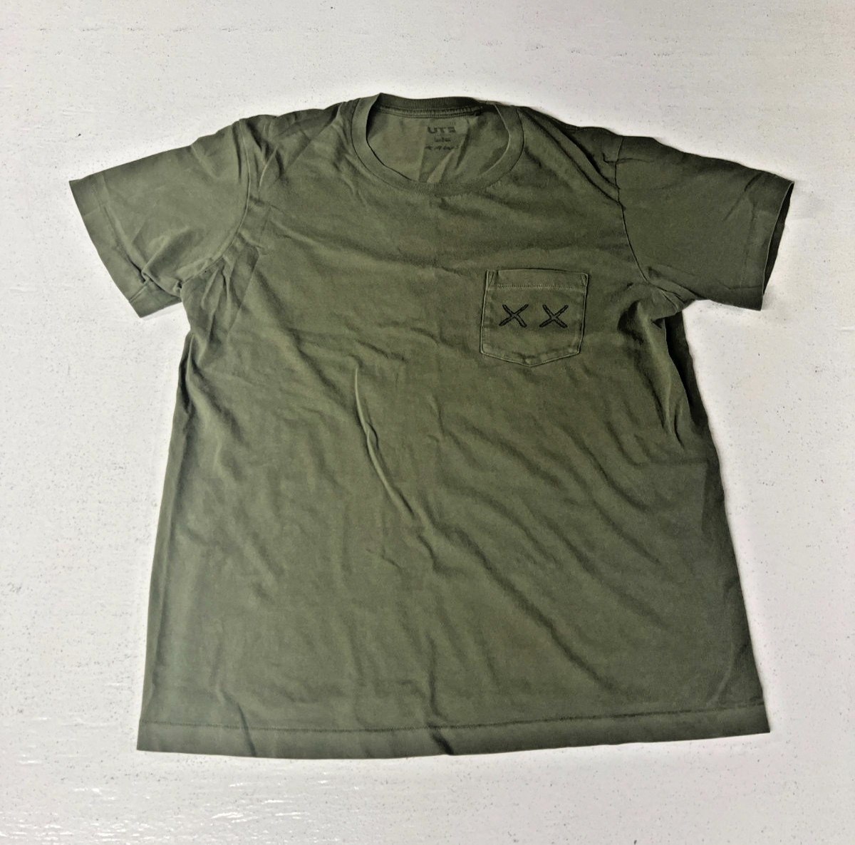 Uniqlo x Kaws T Shirt Olive Green Large Pocket Tee