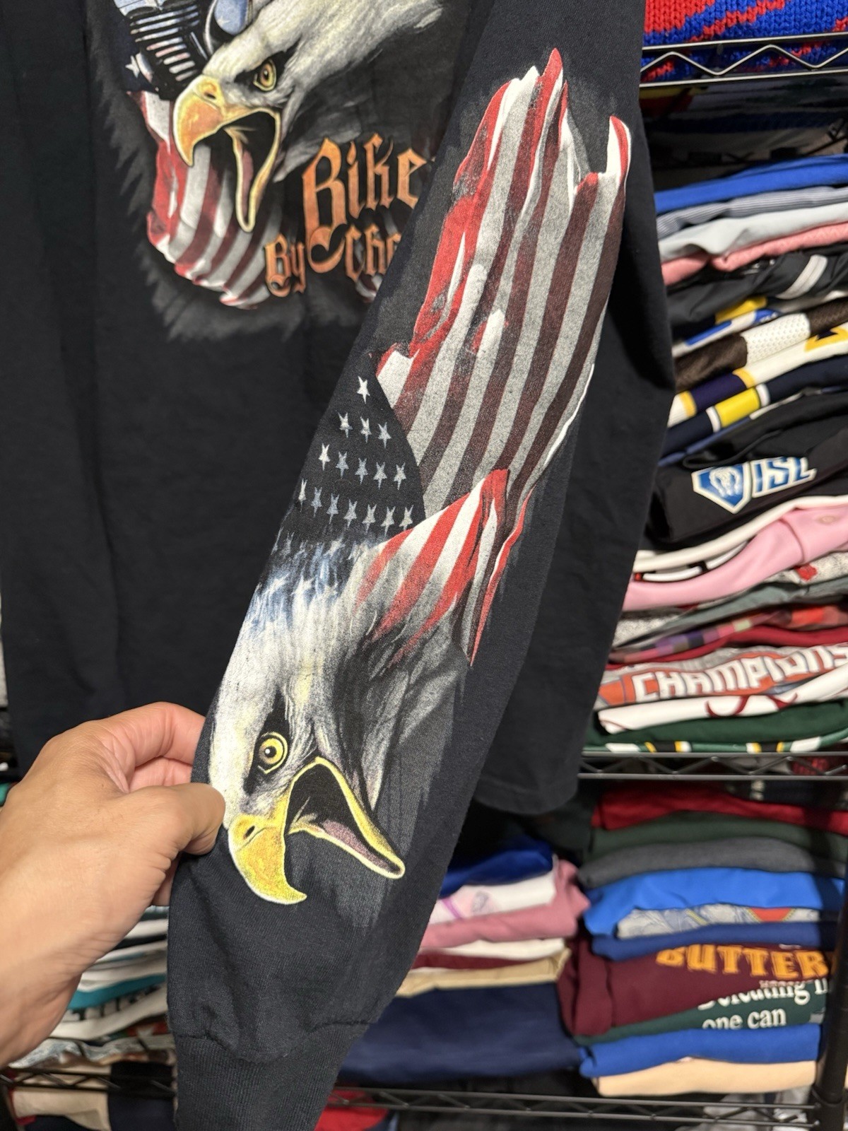 American By Birth Biker By Choice Long Sleeve T-Shirt Black Mens 3XL USA Eagle gallery