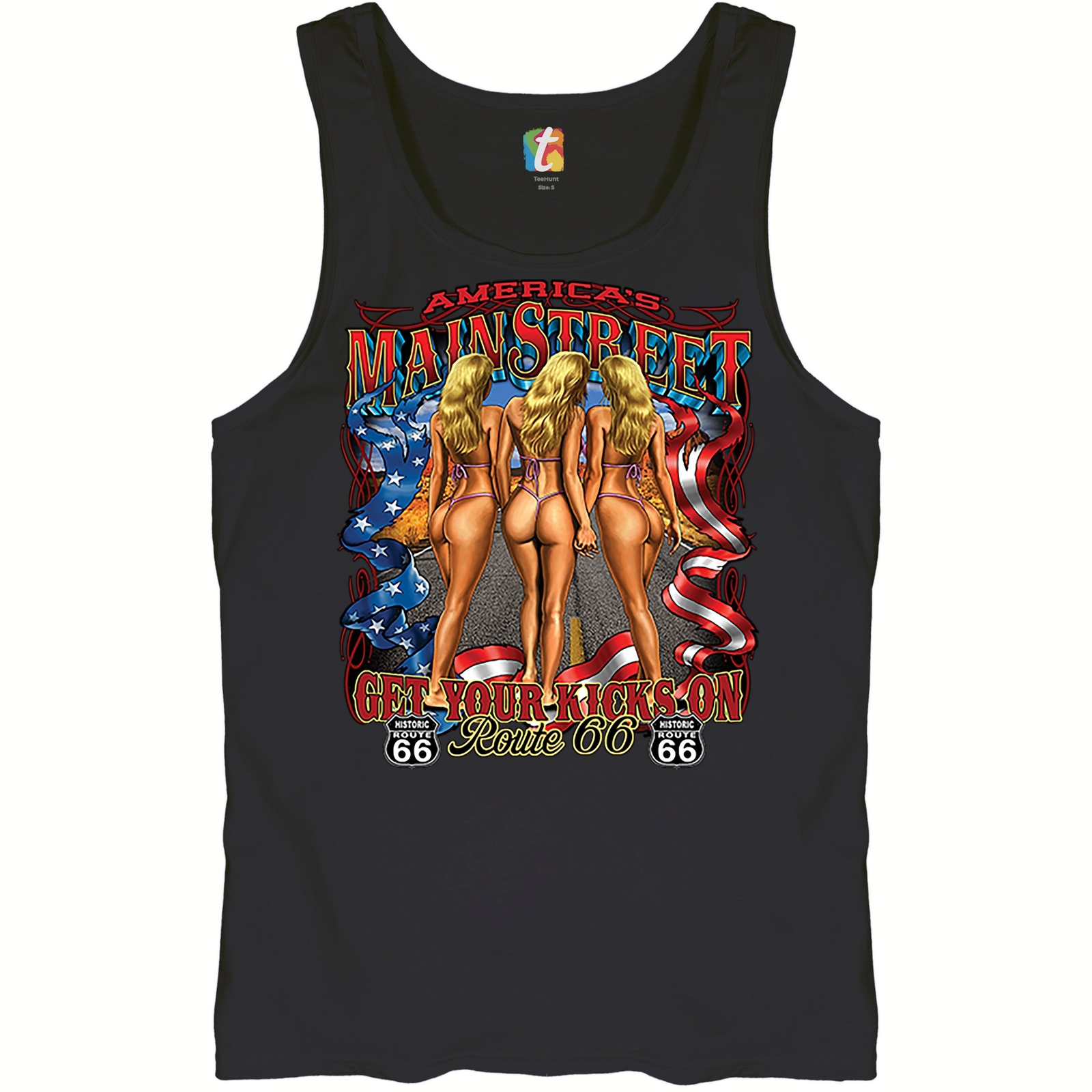 Get Your Kicks on Route 66 Tank Top Sexy Girls in Bikinis Biker Men’s Top