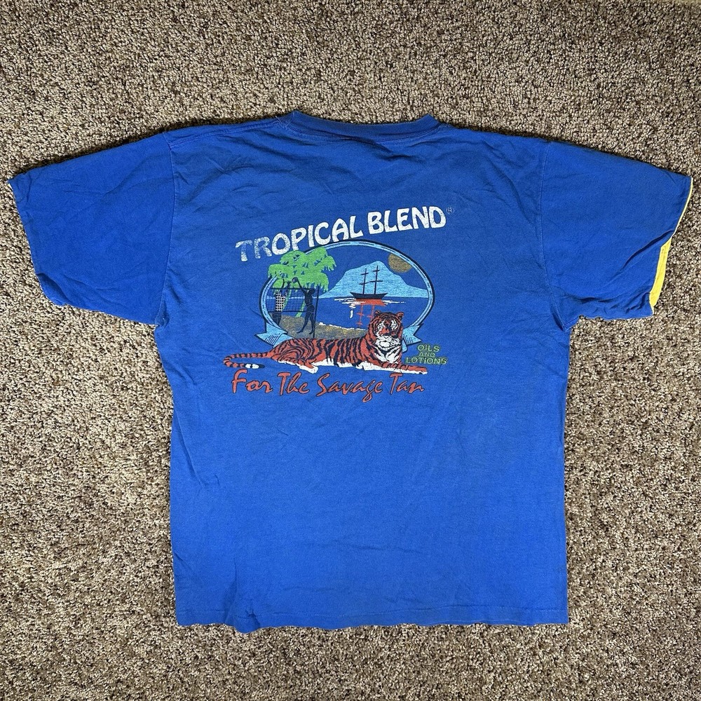 Vintage Spring Break 1985 Tropical Tiger Nature Art Shirt Size L 80s