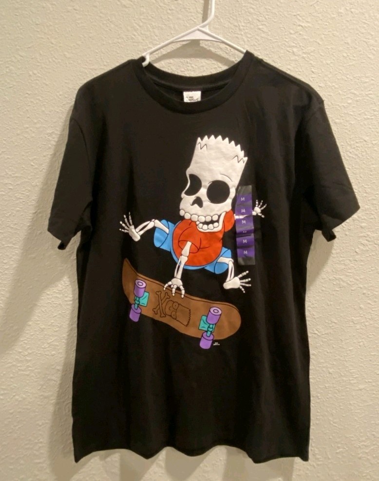 The Simpsons Bart Simpson Skeleton Skateboard T Shirt Mens M Short Sleeve Black gallery