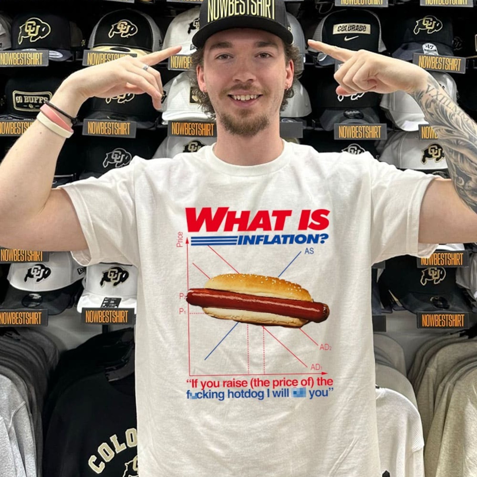 Funny Hotdog Inflation Graphic Tee Unisex Cotton Gift T-Shirt