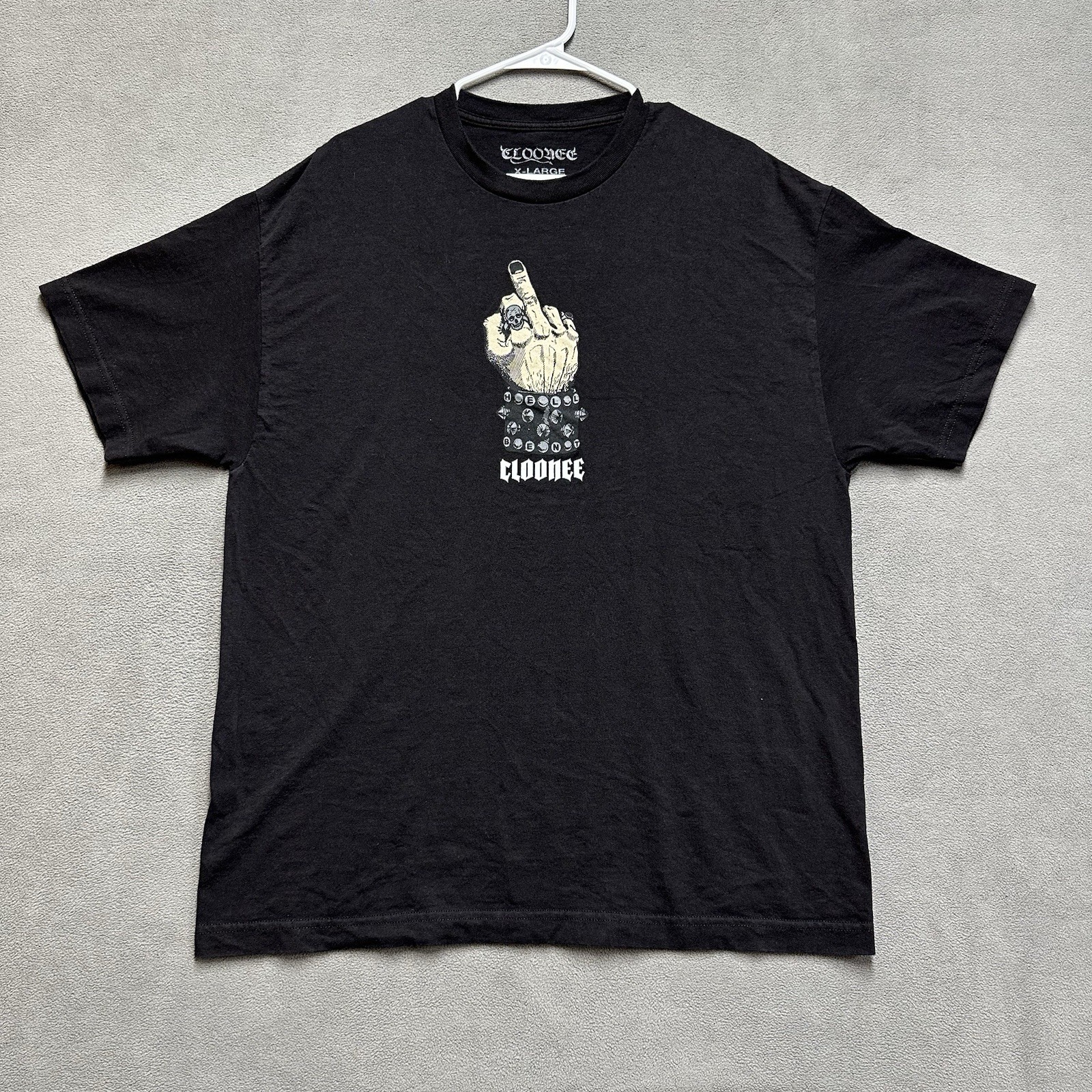 Hell Bent Cloonee Shirt Mens XL Black Graphic Tee Middle Finger Grunge EUC gallery