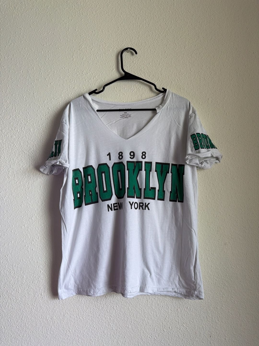 On Fire Brooklyn New York 1898 Graphic V-Neck T-Shirt Size 1X gallery