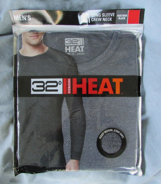 32 DEGREES HEAT MEN'S LONG SLEEVE Crew Neck SHIRT( Heather Black SMALL)NWOT gallery