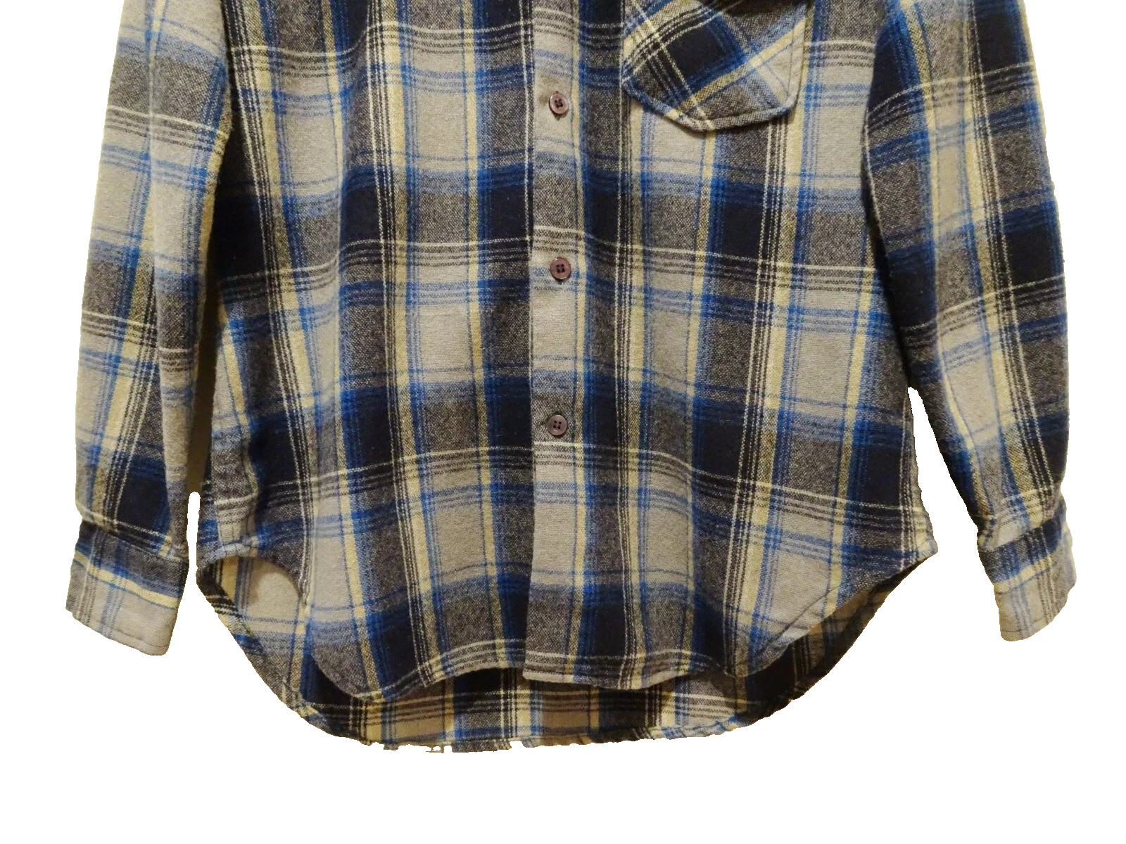 M Vtg 70s Kmart Blue Gray Black Shadow Plaid Wool Nylon Flannel Men's Shirt M gallery