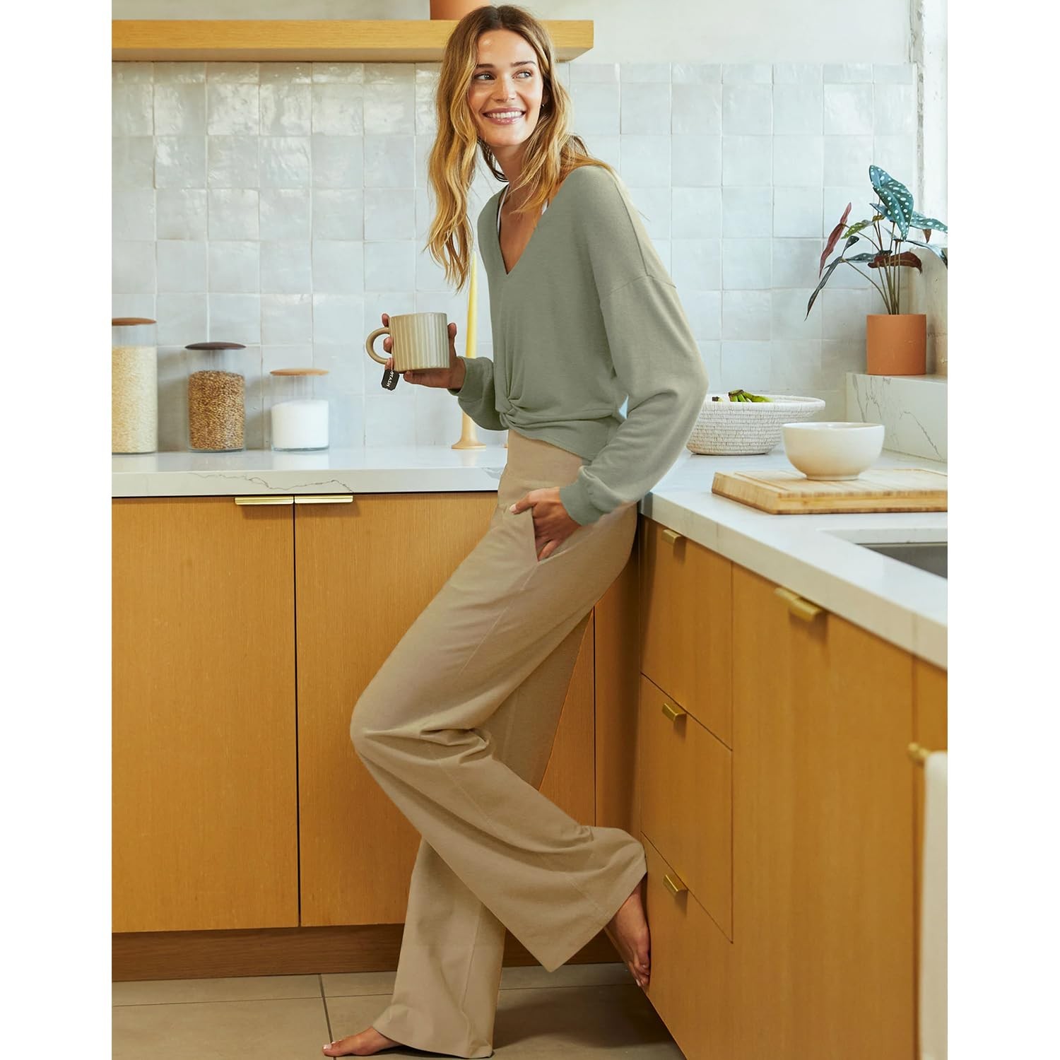 3 Pack Women's Wide Leg Pants with Pockets High Waist Loose Sweatpants Casual... gallery