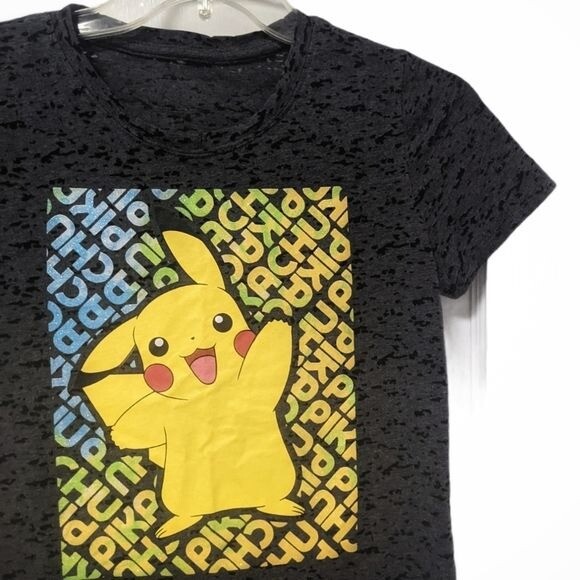 Pokemon Pikachu Distressed Graphic Tee Mesh Grey Vintage 90s Inspired Round S gallery