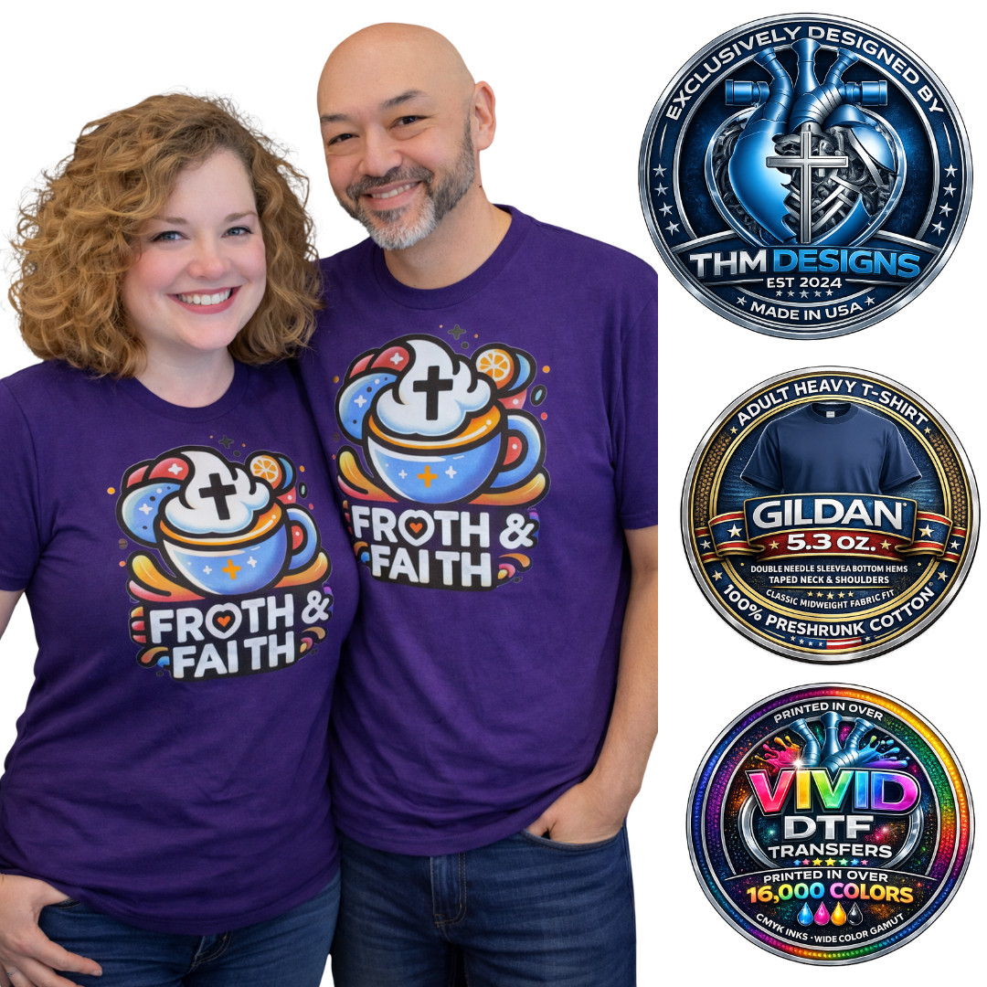 NWT Gildan G500 Purple Froth & Faith Christian Coffee Graphic T-Shirt Adult L gallery