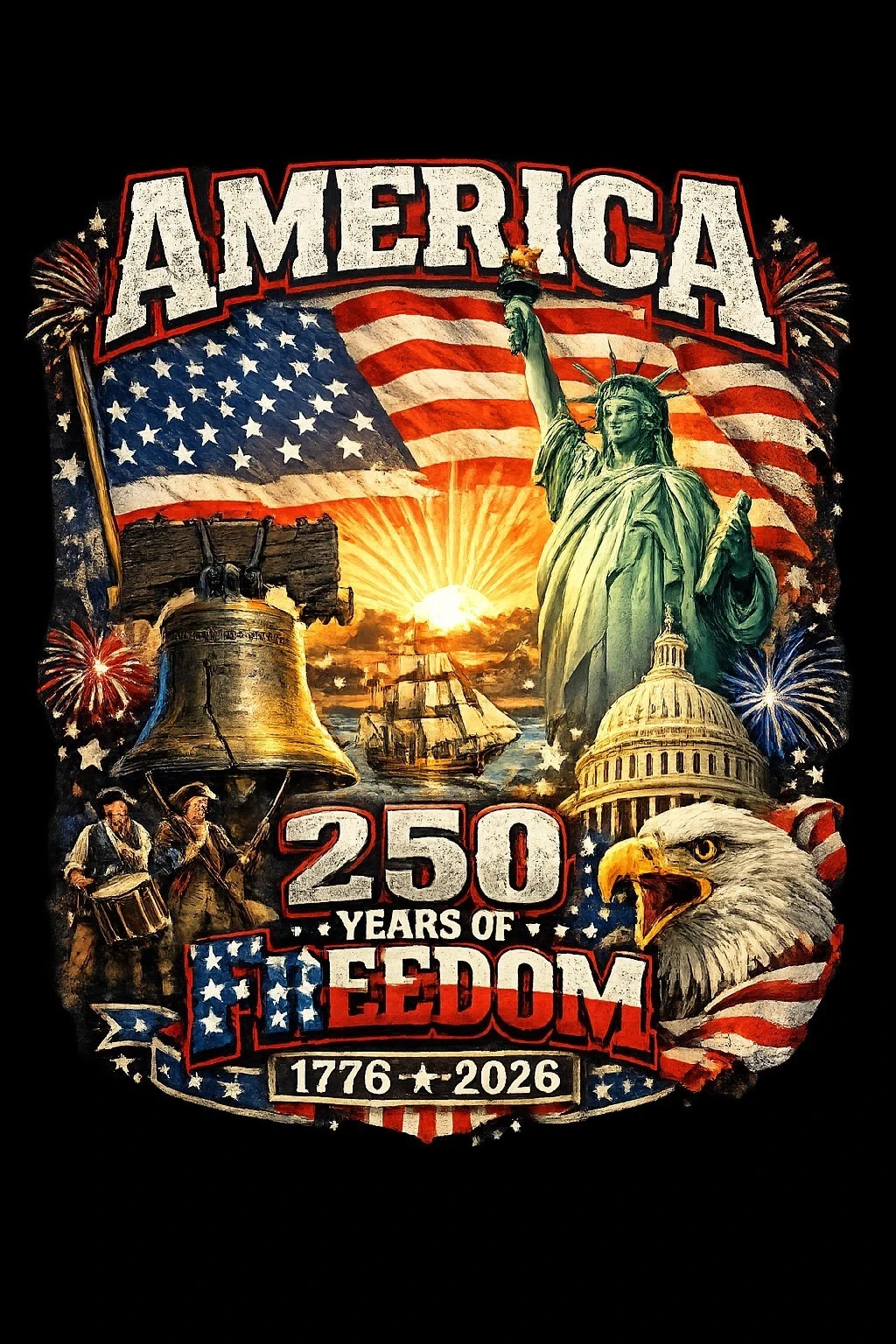 America 250 Years Freedom Shirt 1776-2026 Patriotic USA Flag July 4th Tee gallery