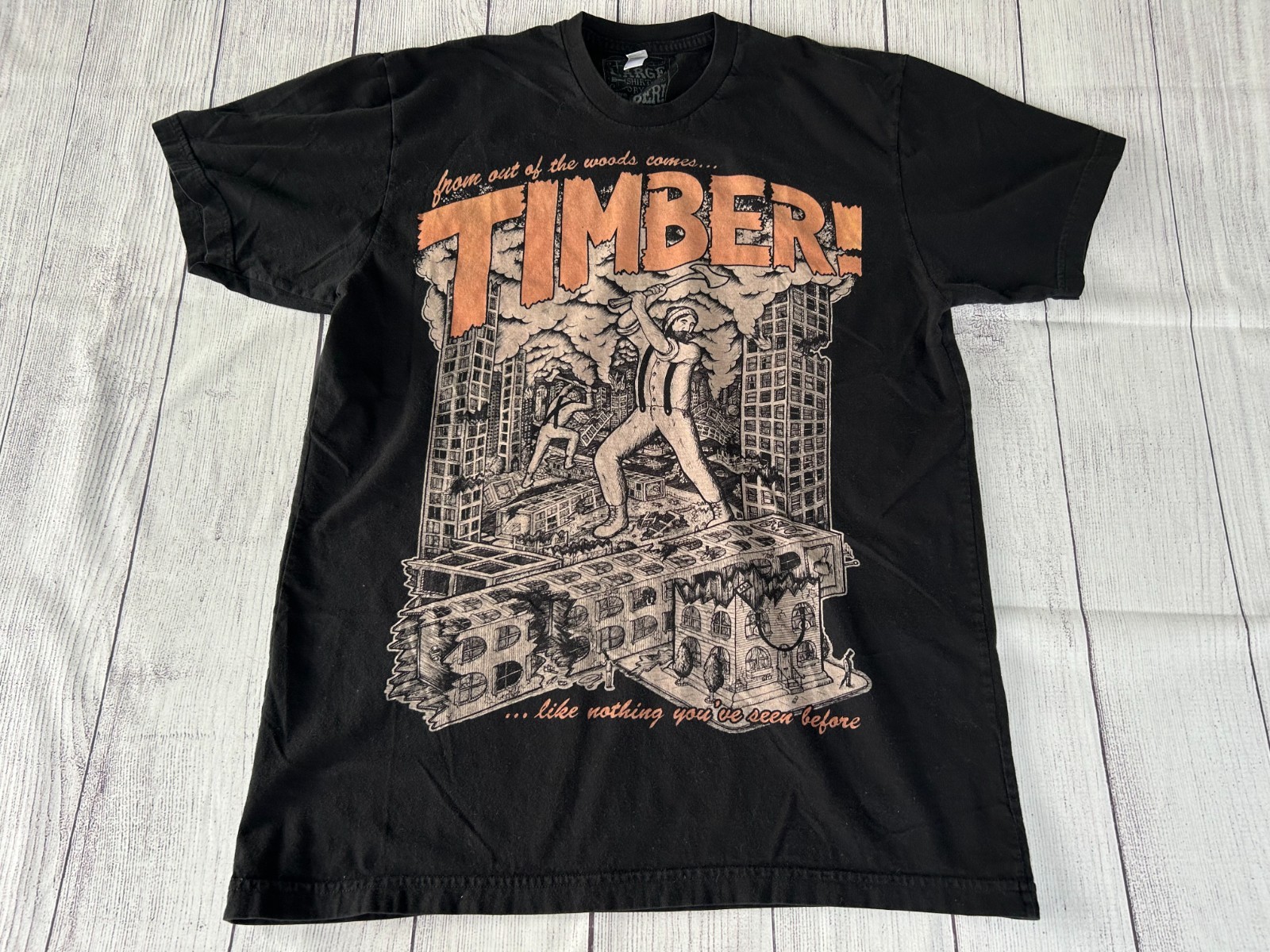 Chad Eaton TIMBER! preservation society t-shirt size L lumberjack environmental