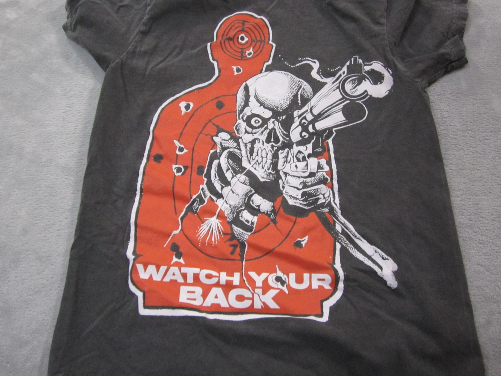 Comfort Colors Shirt Mens Small Gray Watch Your Back Skull Graphic Tee Horror gallery