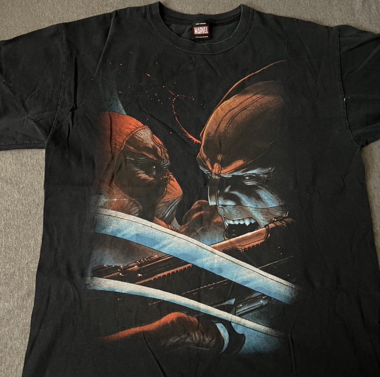 Vintage Mad Engine Marvel T Shirt Mens Large Black Wolverine Deadpool Mega Print