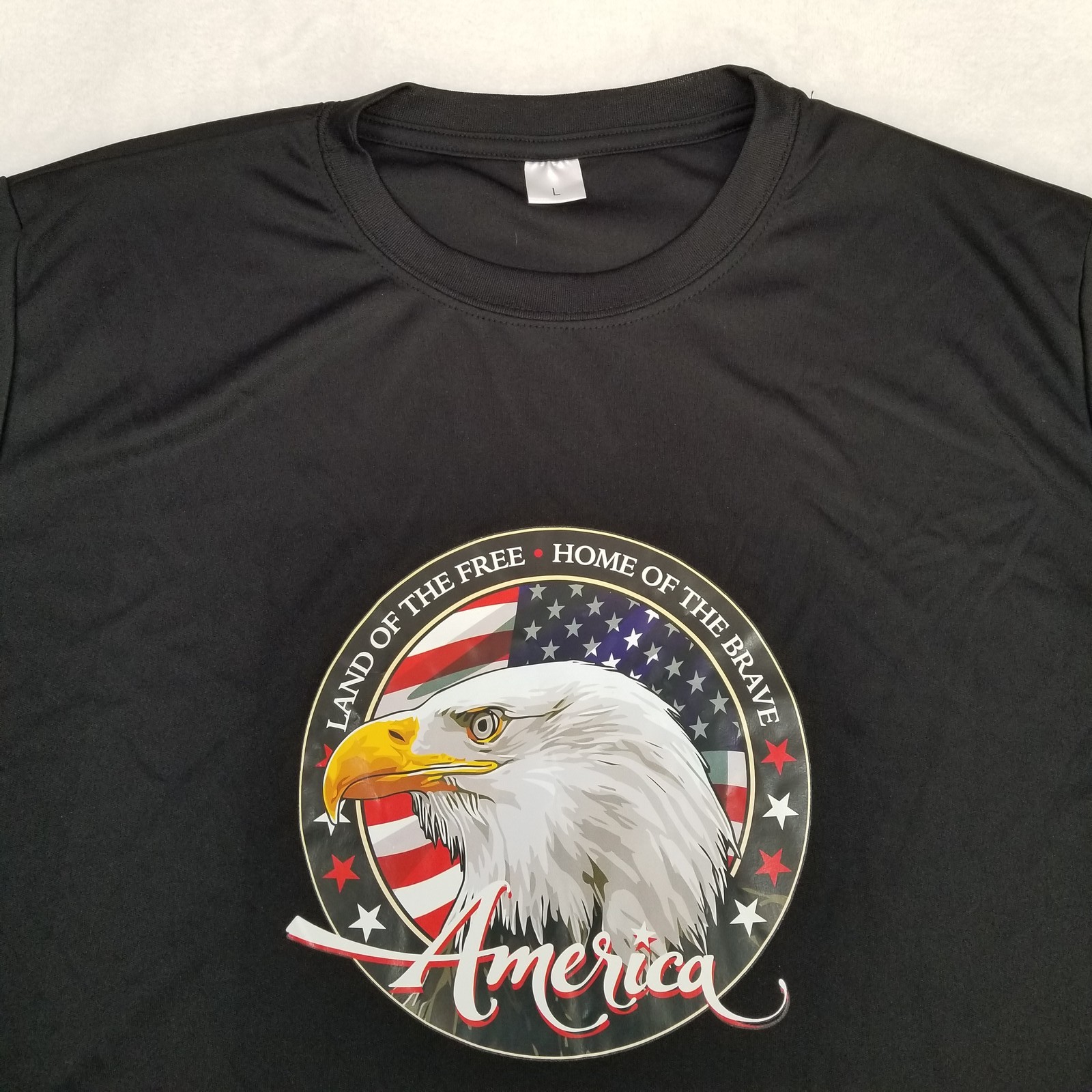 Men's Black Land of the Free Home of the Brave T-Shirt Size L Bald Eagle America gallery
