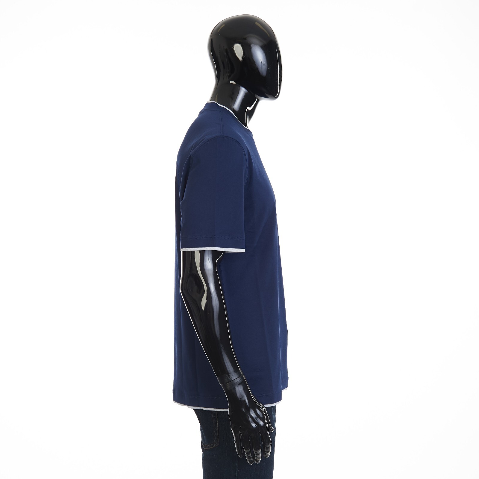 BRUNELLO CUCINELLI 550$ Crewneck Tshirt - Faux Layering, Dark Blue Cotton Jersey gallery