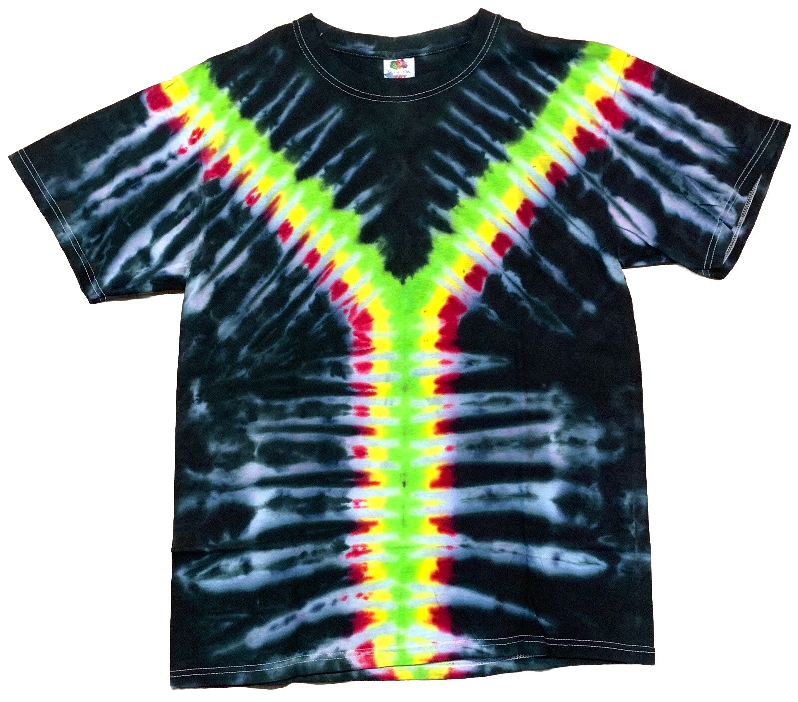 Tie Dye Black Green Yellow Red White T-Shirt Size Medium Multicolor Cotton