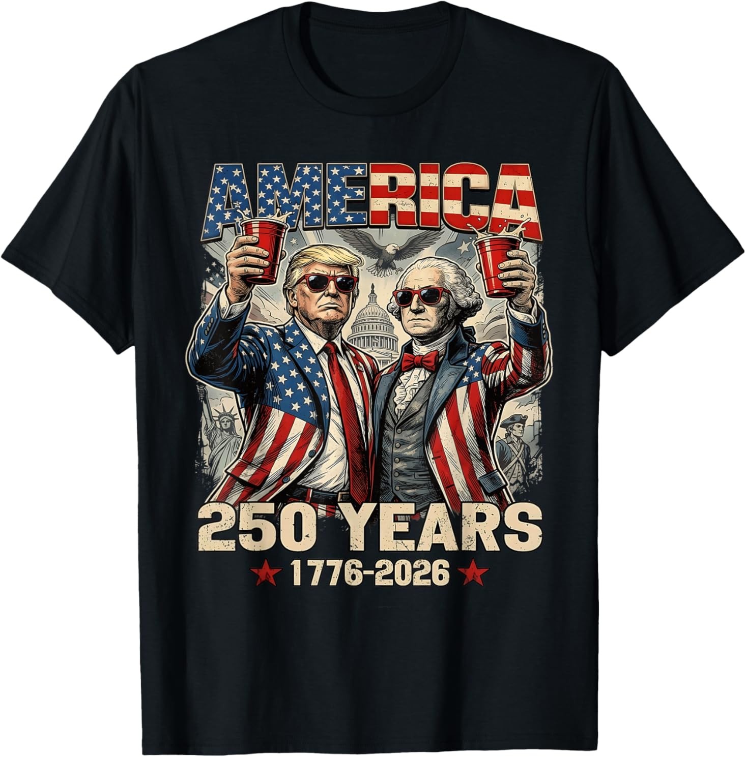 250 Years America Anniversary 250th Trump Washington Vintage T-Shirt