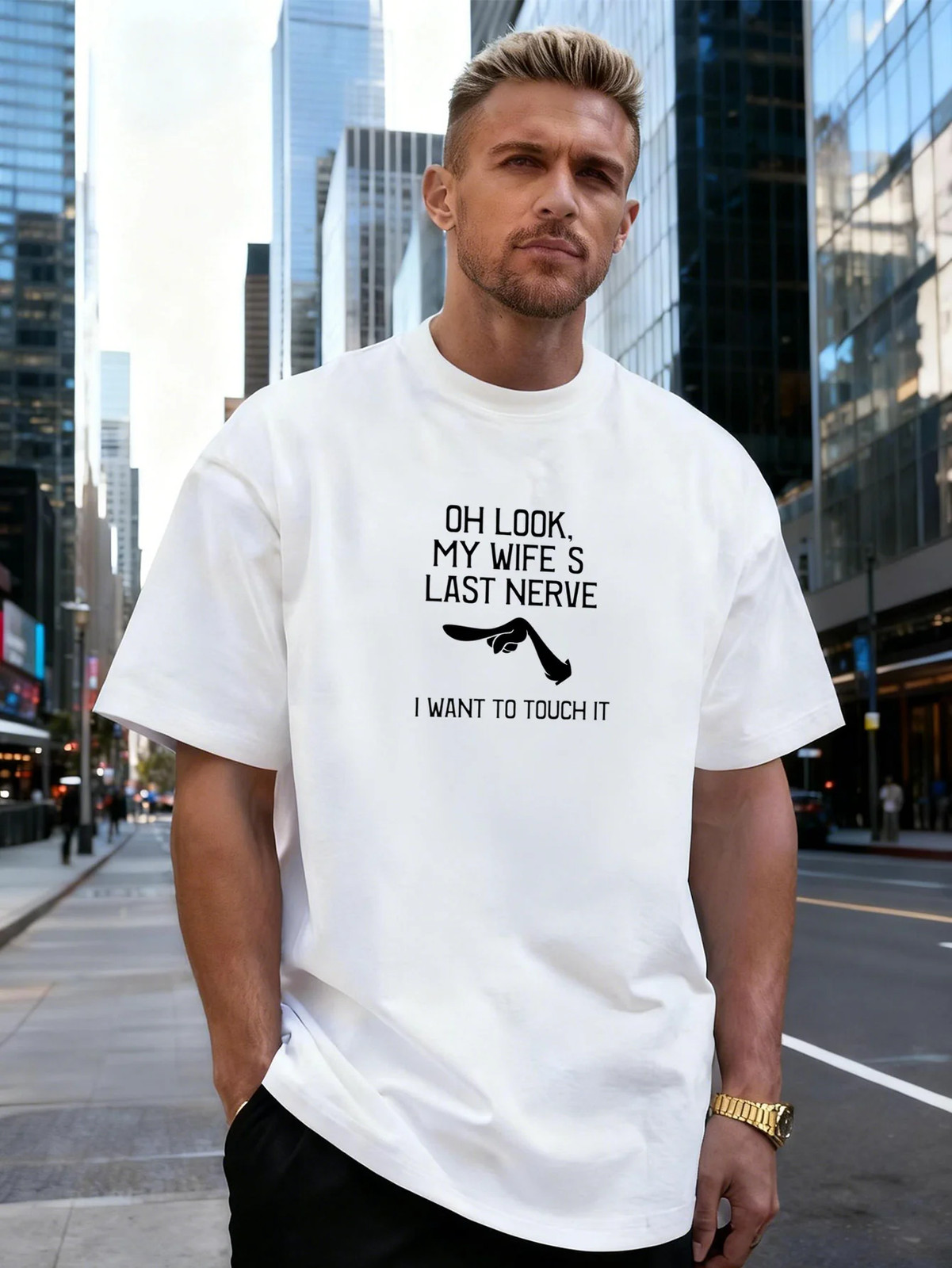 Pointing Hand Letter Graphic 100% Cotton Men’s T-Shirt for Daily Streetwear