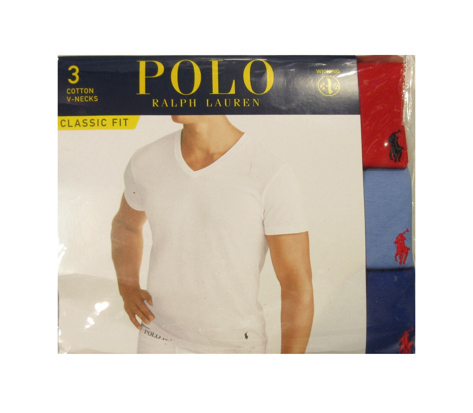 Polo Ralph Lauren Men’s Red-Blue-Royal Wicking Classic Fit V-Neck Shirts 3 Pack