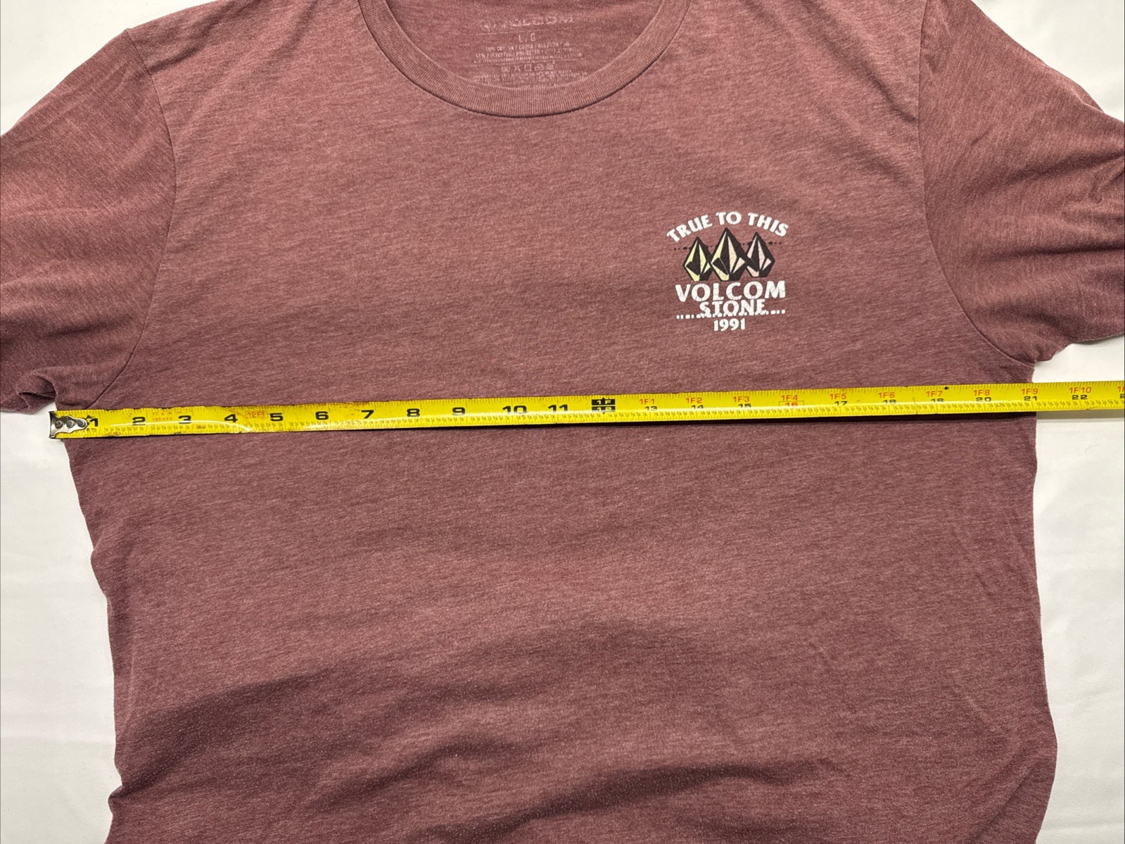 Size LARGE Men’s Volcom Stone T-Shirt “True to This” Heather Maroon gallery