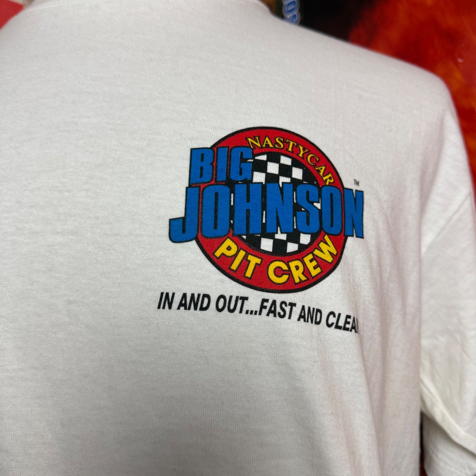 Vintage 90s Big Johnson Pit Crew Nascar Nastycar T Shirt Oneita Sz Large gallery