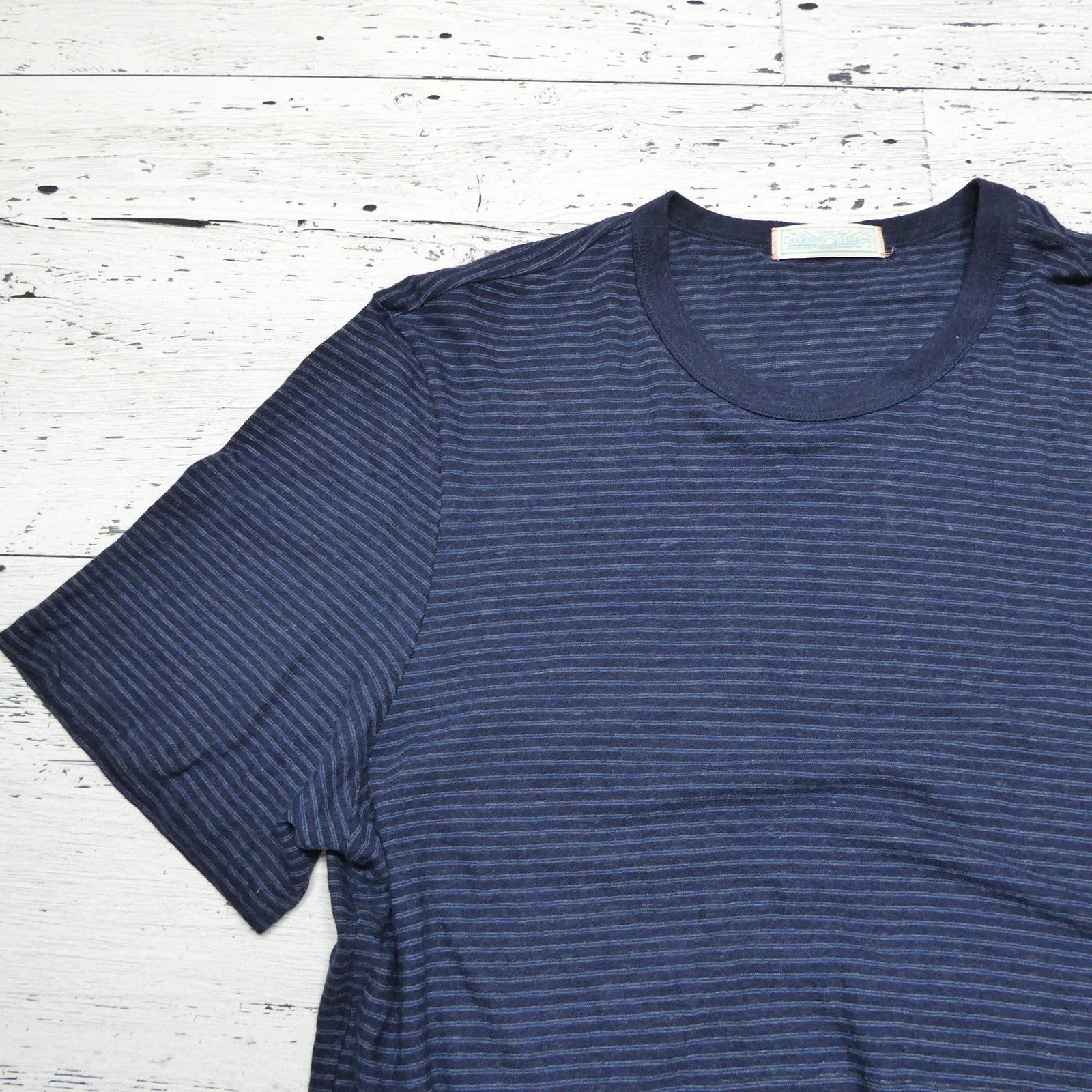 Faherty Shirt Mens 2XL Blue Striped Chambray Tee Cotton Modal Short Sleeve gallery