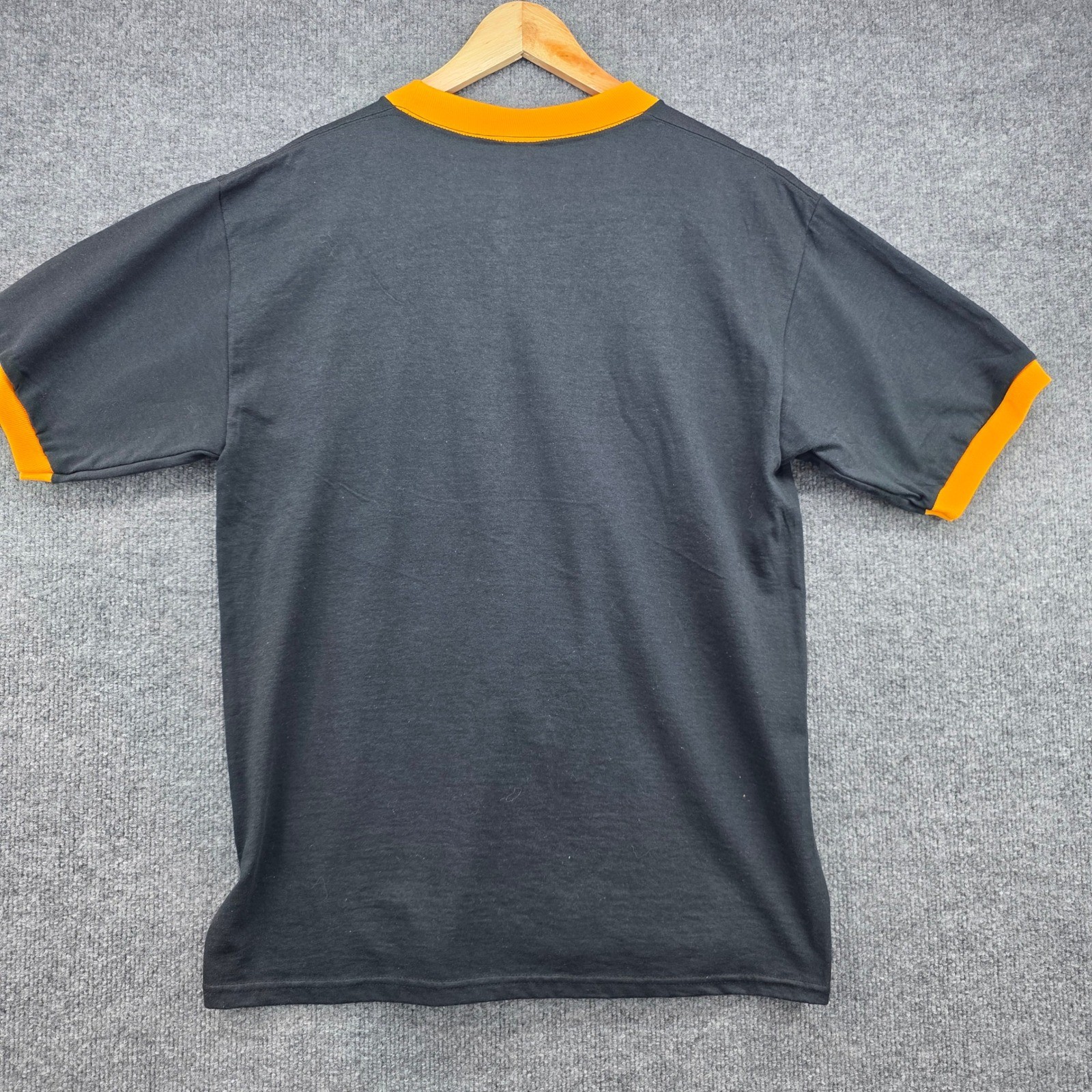 Vintage Delta Pro Weight Pittsburgh Steel City Ringer T-Shirt Black Yellow Mens gallery