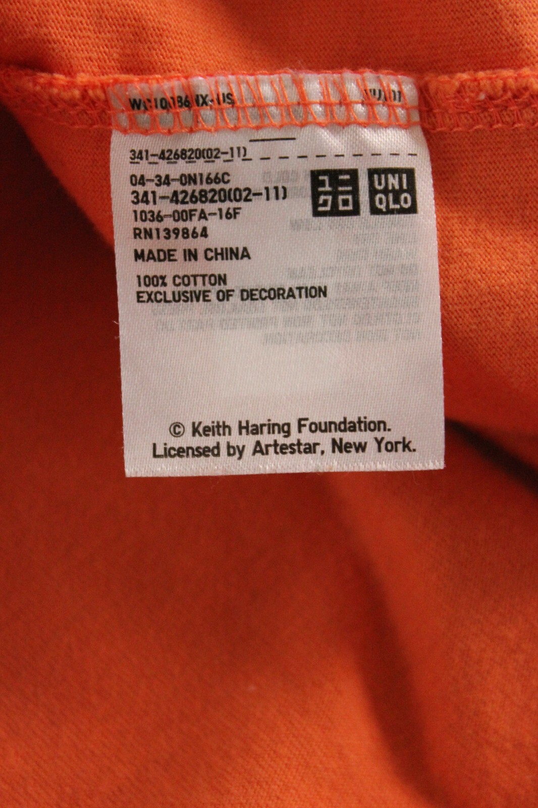 Uniqlo Keith Hering 100% Cotton Embroidered Pocket Orange T-Shirt Adult Size XS gallery