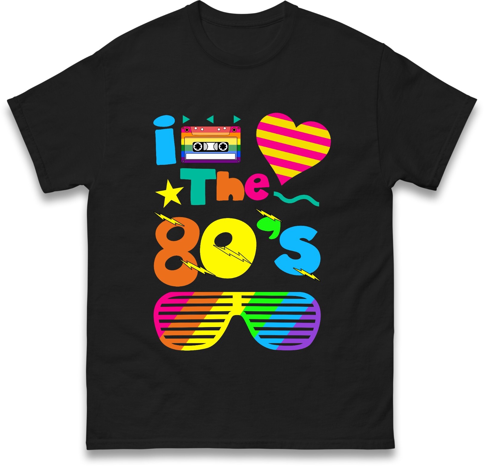 I Love the 80s T-Shirt, Retro Neon 80s Party Tee, Vintage 80s Music Lover Shirt