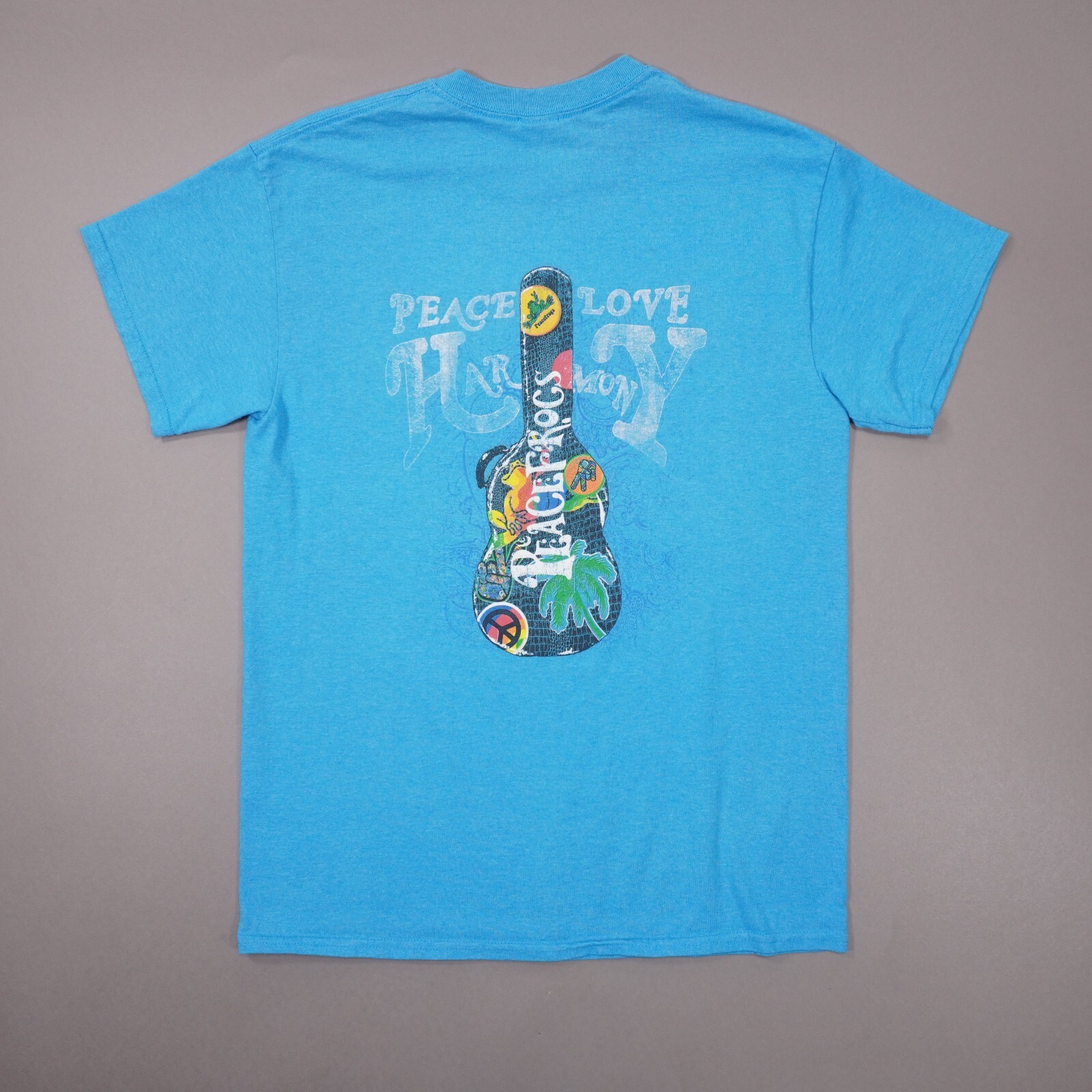 Peace Frogs Peace Love Harmony Guitar T Shirt Mens Medium Blue 50/50 Short Slv gallery