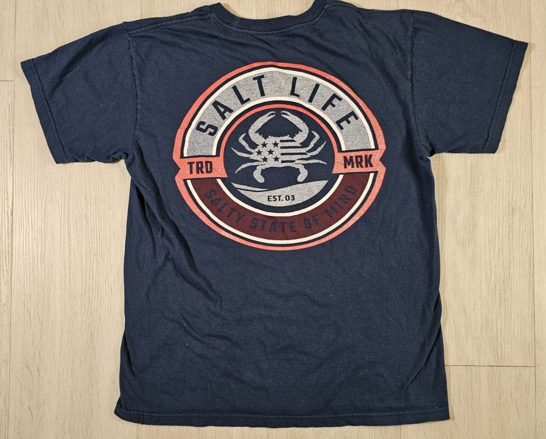 Salt Life Live Salty T Shirt Small Logo Cotton Blue gallery