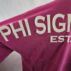 Phi Sigma Sigma T Shirt Womens Medium Red Spirit Jersey Oversized Sorority L/S