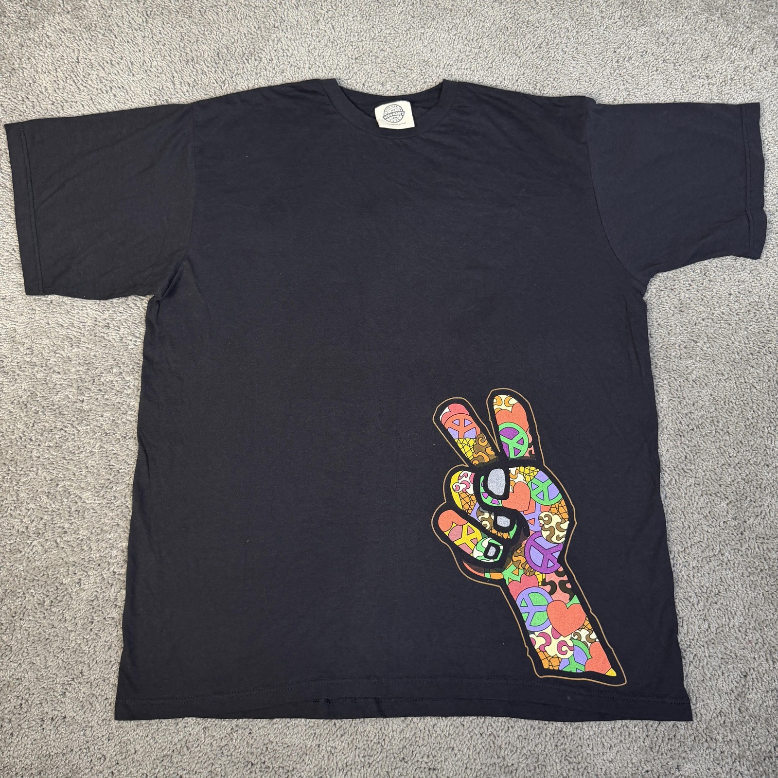 Ben & Jerry’s Shirt Mens XL Black Peace Sign Hand Graphic Crew Neck Cotton