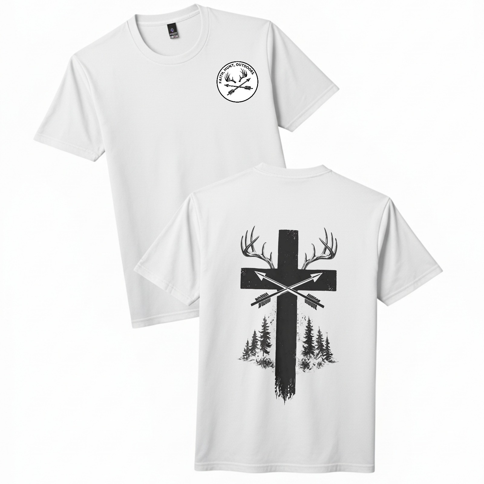 Vintage Faith Hunt Print T-Shirt-Antler Cross Outdoors Unisex Tee Free Shipping gallery