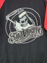SUAR VECITO 3/4 SLEEVE, RED & BLACK MEN’S TEE SHIRT W/ POMADE LOGO 2XL