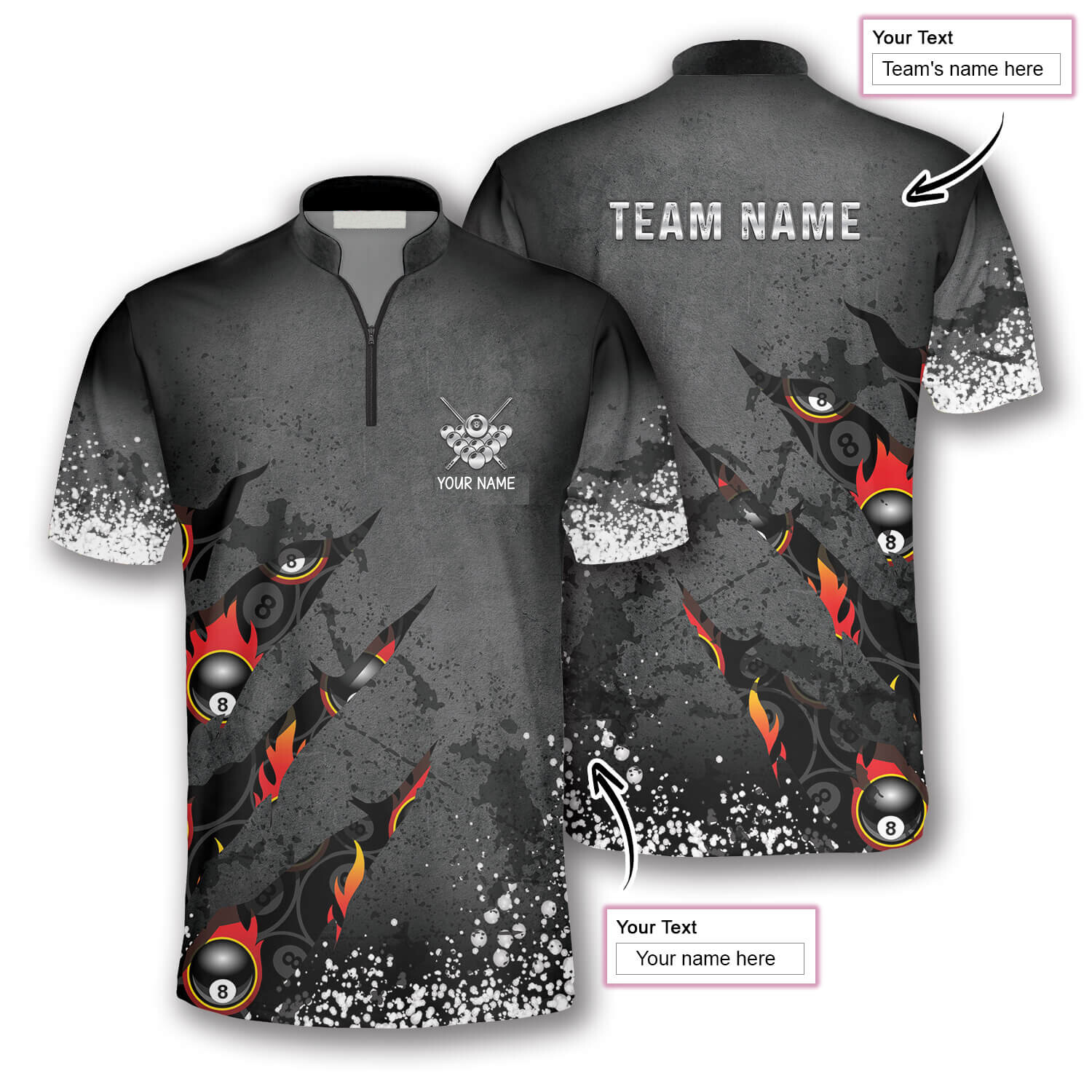 8 Ball Paint Splash Custom Billiard Jerseys for Men, Personalized Team Name Team