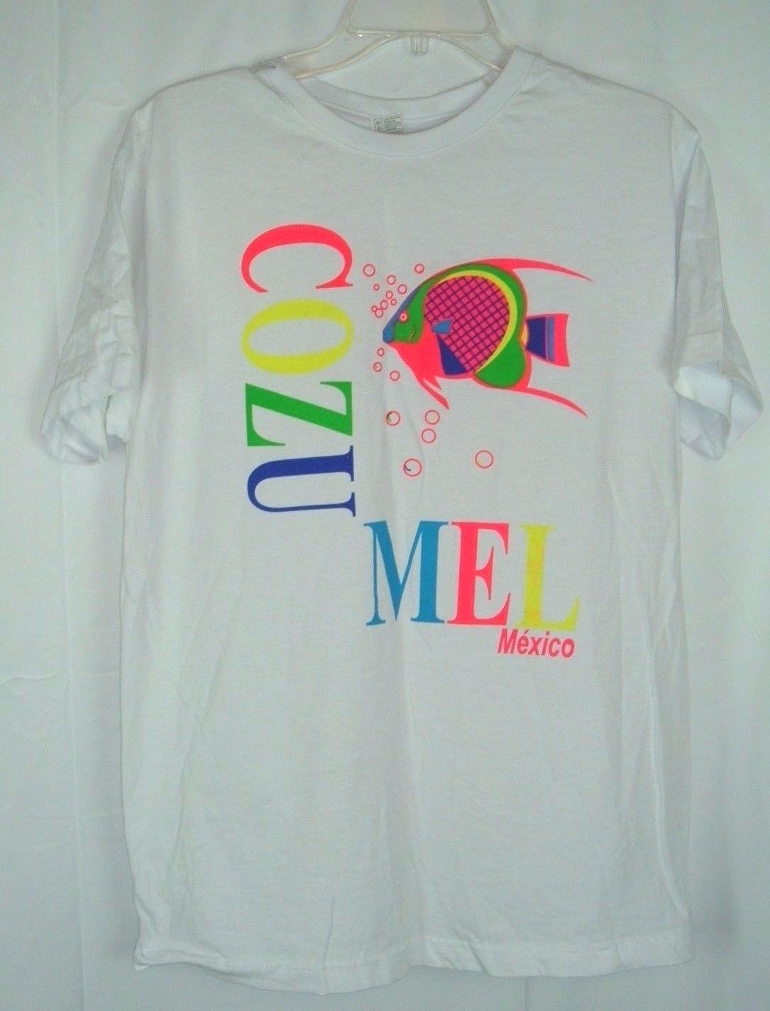 Vintage Cozumel Mexico Unisex White Florescent Fish T shirt M beach cruise Neon gallery